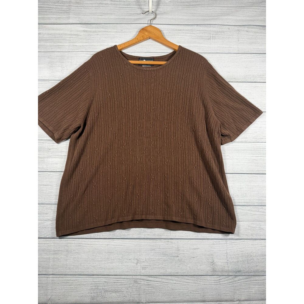Vintage Sag Harbor Woman Brown Cable Knit Short Sleeve Sweater Top 2X 4063